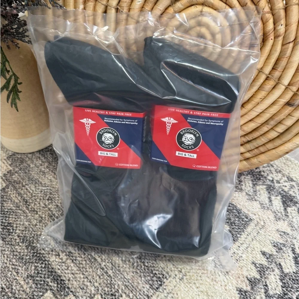 New Men’s Diabetic Black Medical Crew Socks 6 Pairs Big & Tall Cotton Nonbinding